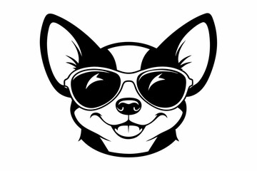 smile chihuahua head with sunglasses line art silhouette vector illustration