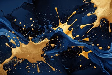 Fototapeta premium Stunning Abstract Indigo and Gold Background with Splash Elements for Creative Presentations