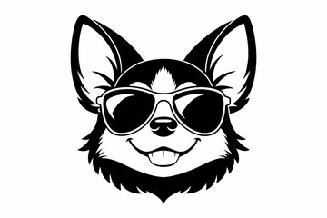 smile chihuahua head with sunglasses line art silhouette vector illustration