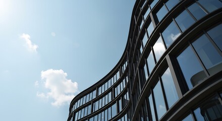 Fototapeta premium Modern building curves elegantly against bright sky. AI Generated