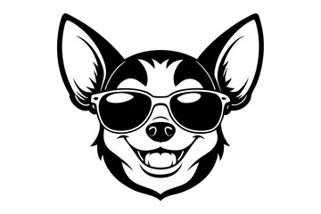 smile chihuahua head with sunglasses line art silhouette vector illustration