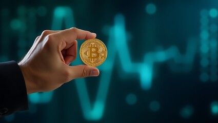Businessman Holding a Bitcoin Coin - Cryptocurrency Investment, Blockchain Economy, Digital Finance, Future of Money, Secure Crypto Transactions