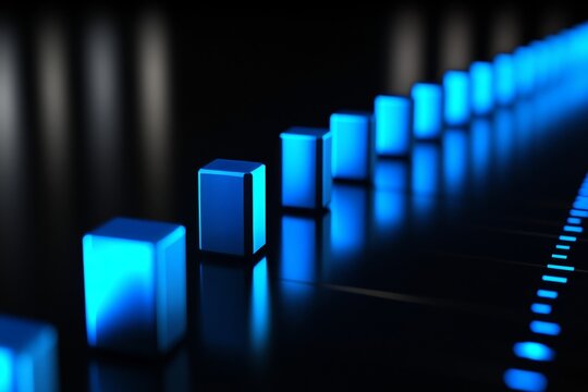 3d illustration of a blue bar graph with data visualization on a dark background