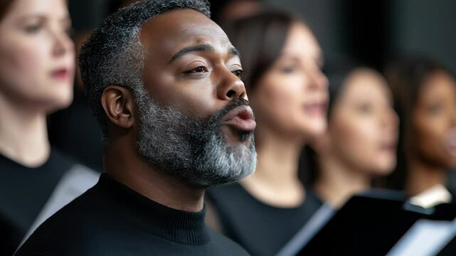 Opera Day African male vocalist singing with diverse choir group