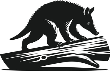 Aardvark climbing over a fallen log animal silhouette vector