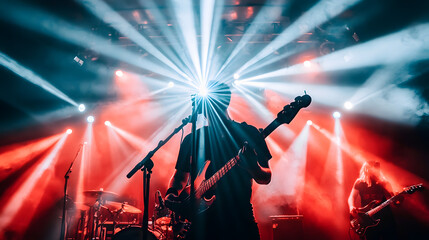 Energetic band performing on stage with bright lights and enthusiastic audience, creating a memorable experience for music lovers.