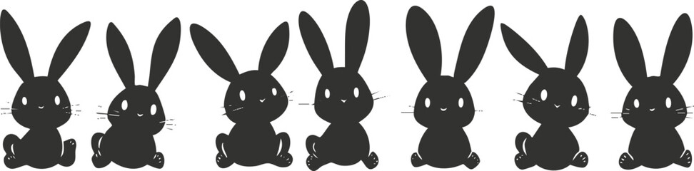 Fototapeta premium Silhouette of cute sitting bunnies in a row on white background