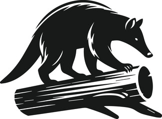 Aardvark climbing over a fallen log animal silhouette vector