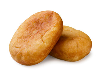 Two meat pies close-up on a white. Belyashi isolated