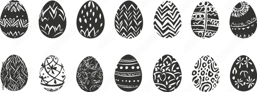 Aufkleber monochrome easter eggs with intricate patterns set on white background