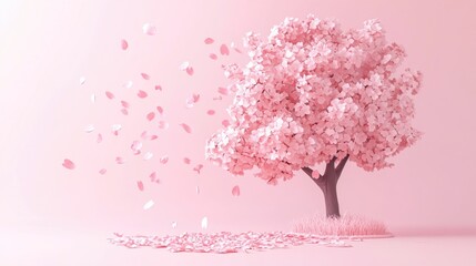 Obraz premium A single stylized pink tree with falling petals in studio