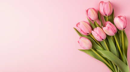 Vibrant pink tulip bouquet on soft pastel background