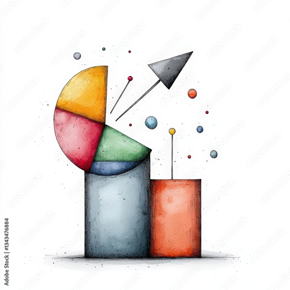 Aufkleber colorful abstract chart with geometric shapes, arrows, and dots representing data visualization and 