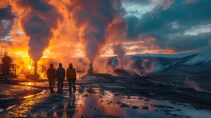 Fototapeta premium Geothermal Power Plant at Sunset