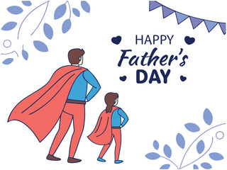 Happy Father's Day Illustration with Superhero Dad and Child in Capes