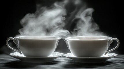 A steaming kettle, a fragrant elixir of black tea, is poured into delicate porcelain cups, releasing a fragrant mist that swirls like a cloud of smoke.