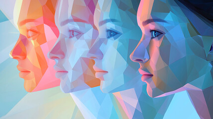Abstract Digital Art of Geometric Female Faces