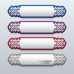 Set of 3d colorful banners with persian floral elements, easy to change colors