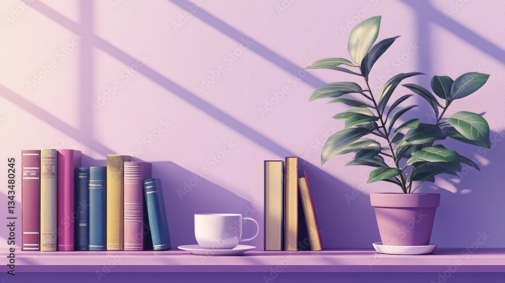 Leinwandbilder sunlight streams through the window, casting gentle shadows on a shelf adorned with colorful books, 