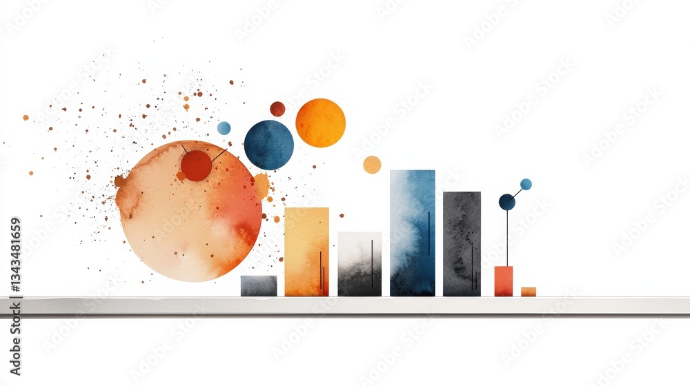 Aufkleber colorful abstract data visualization with bars and circles, representing growth and analysis in a mo