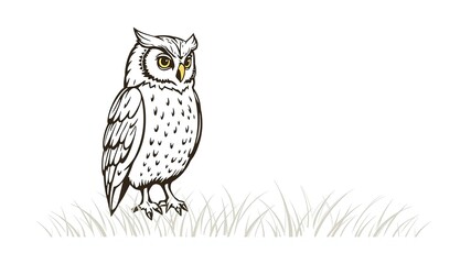Naklejka premium Owl and Grass Outline Clip Art Design