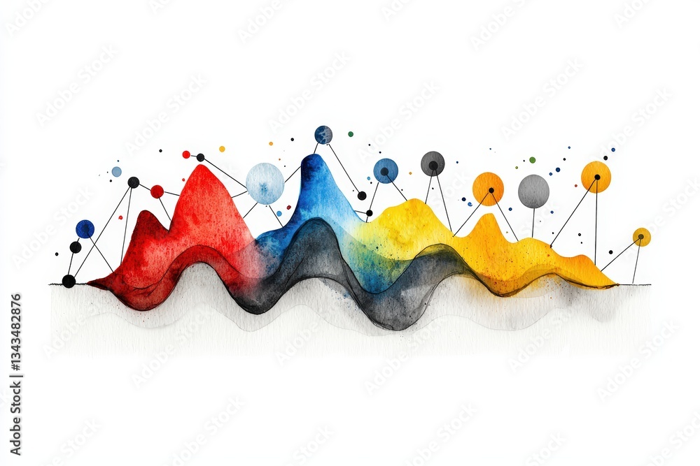 Poster colorful abstract data visualization with waves and circles, ideal for modern presentations or creat