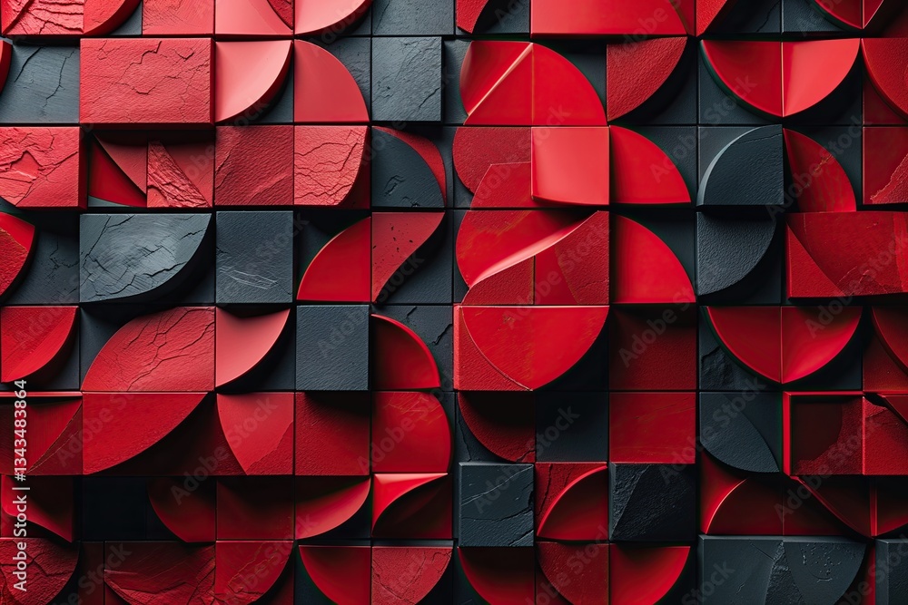Poster elegant red background with textured abstract tile pattern