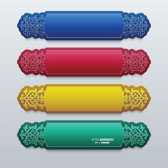 Set of 3d colorful banners with narrow persian floral elements