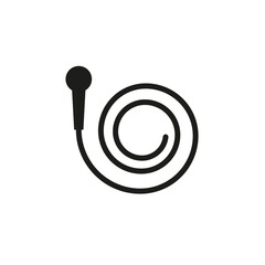 Microphone icon with round long cord. Vector illustration on white background.