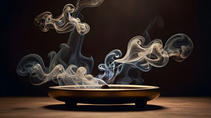 A floating incense smoke effect in a deep, meditative background