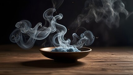 A floating incense smoke effect in a deep, meditative background