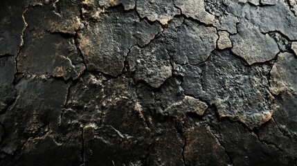 Obraz premium Detailed image showing a dark cracked and textured stone surface closeup