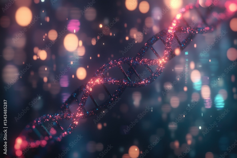 Poster a microscopic image of a double-stranded dna molecule on a dark background