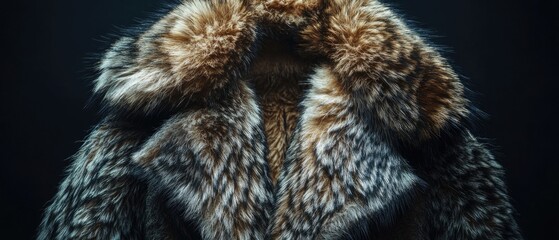 Obraz premium A woman is dressed in a luxurious fur coat against a dark, plain backdrop