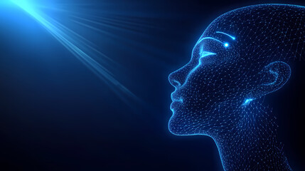 Blue Contoured Face with Digital Lines and Points