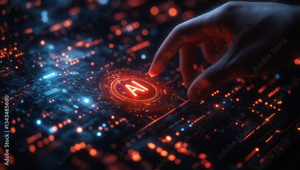Aufkleber ai hand touching a digital interface artificial intelligence