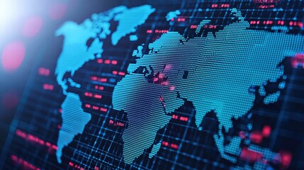 Obraz premium Import Tariffs trade revenue concept. Digital world map illustration with data visualization elements.