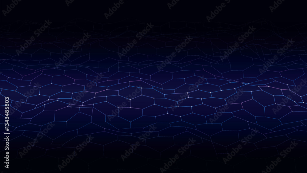 Poster digital hexagon dynamic wave of particles. abstract blue futuristic background. big data visualizati