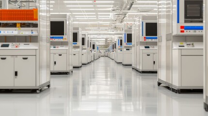 Advanced Climate-Controlled Warehouse for Delicate Electronics Components with Copy Space.