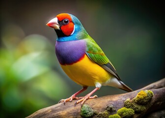 Obraz premium Vibrant Gouldian finch perched on stone, AI-generated portrait.
