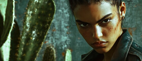 Obraz premium A person standing close to a cactus in a desert landscape