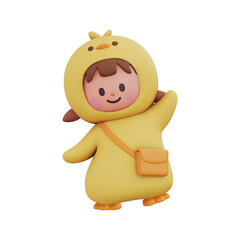 병아리 인형탈을 쓴 3D 어린이 캐릭터