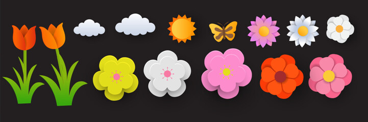 Spring cards poster and banner. flyers for decoration spring events, Mother's Day, Easter. Beautiful spring posters with paper cut flowers, narcissus, daisies flowers. Concept of trendy spring cover.