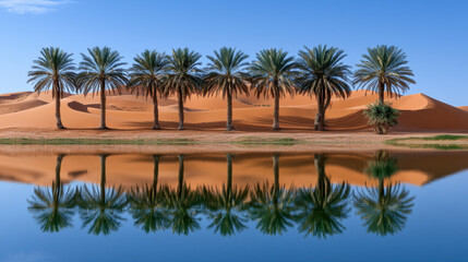 Palm Trees Reflected in Desert Oasis Water