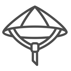 Vietnamese hat with tie line icon, ethnic headwear concept. Vector graphics. Farmer hat sign on white background, outline style icon for mobile or web design.