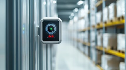 Efficient Cold Room Monitoring in Frozen Warehouse with LED Temperature Indicators, Copy Space Available for Text