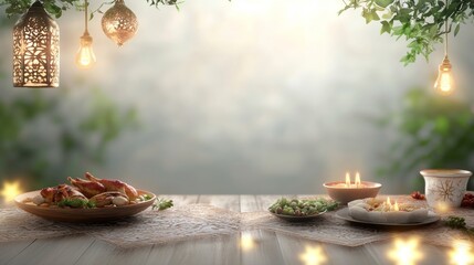 Elegant holiday feast backdrop with warm lighting and festive decorations