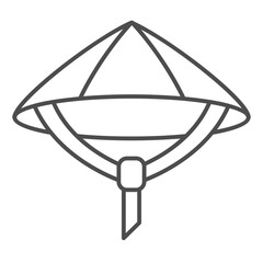 Vietnamese hat with tie thin line icon, ethnic headwear concept. Vector graphics. Farmer hat sign on white background, outline style icon for mobile or web design.