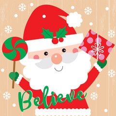 Cute Santa Claus For Christmas Card or Bag design