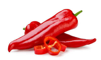 Red pepper and pieces on a white background. Isolated